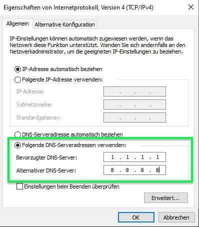 DNS-Server eintragen