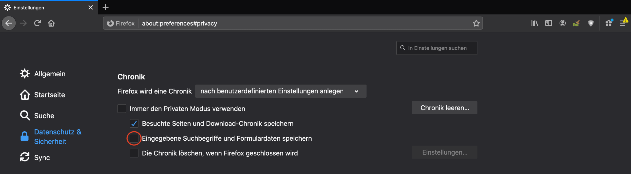 Formular speichern deaktivieren