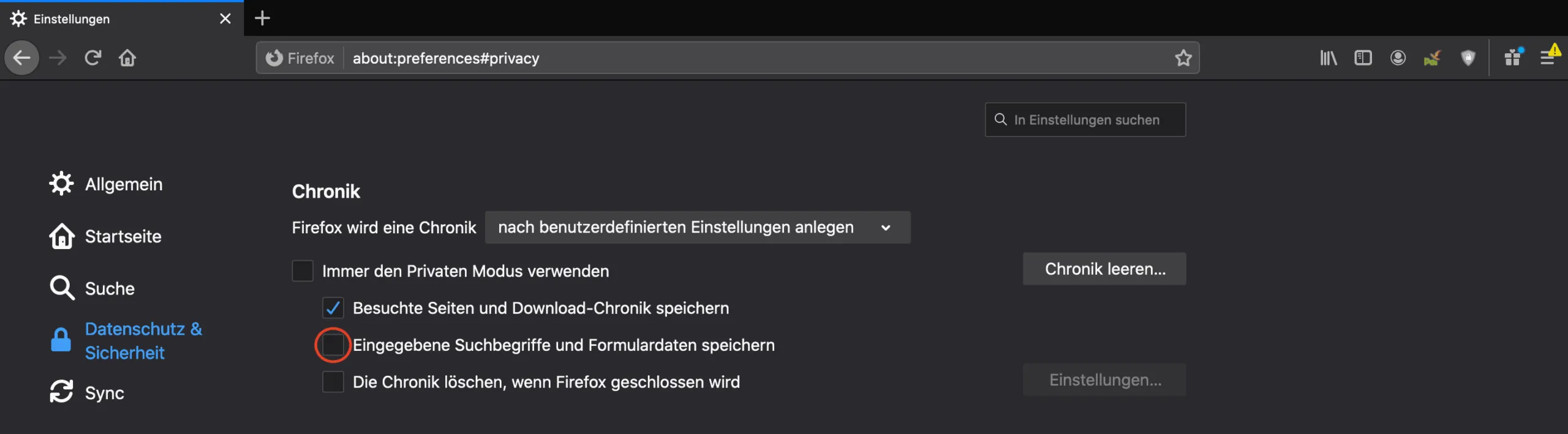 Formular speichern deaktivieren