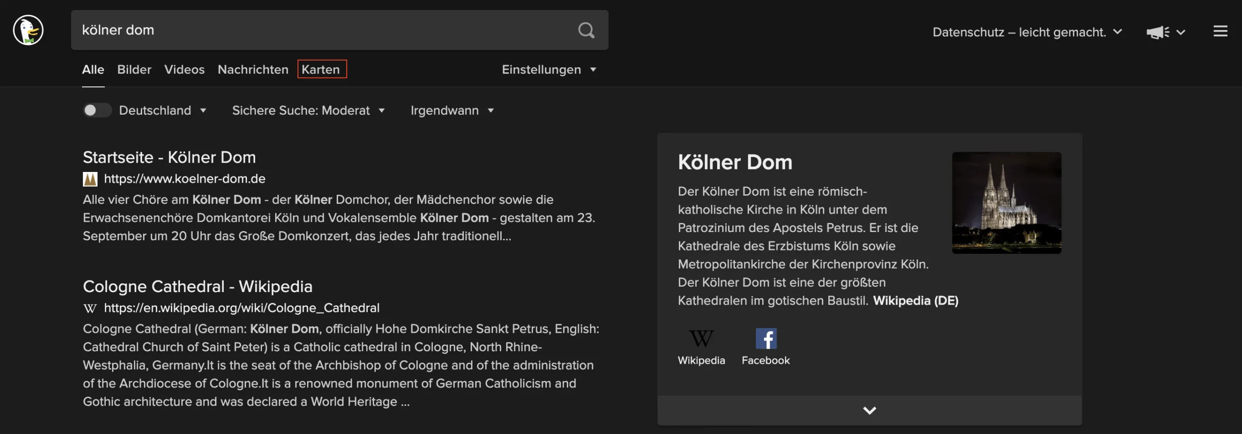 Map view Duckduckgo