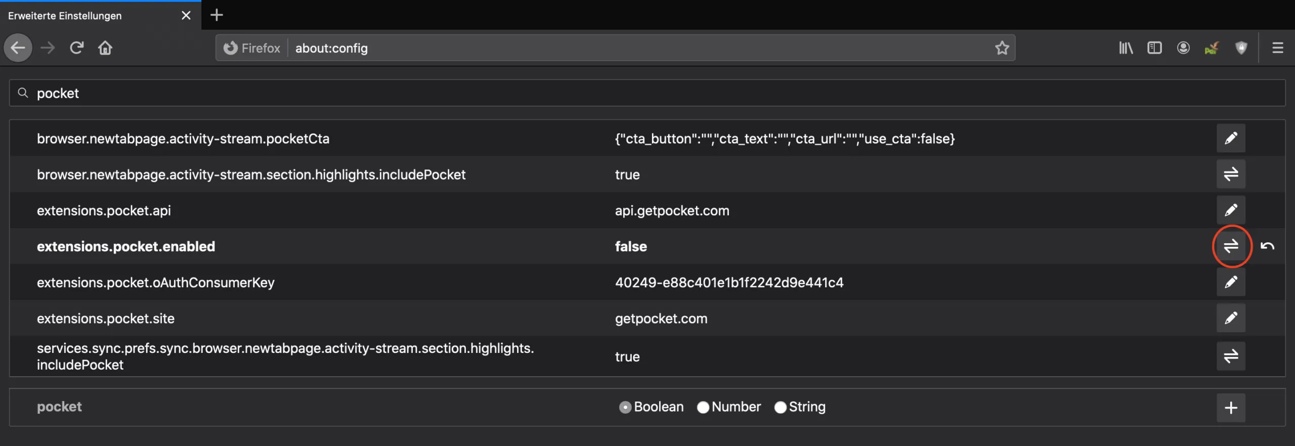 Pocket-API deaktivieren