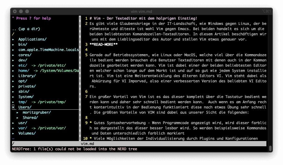 Dateiexplorer Nerd tree in Vim