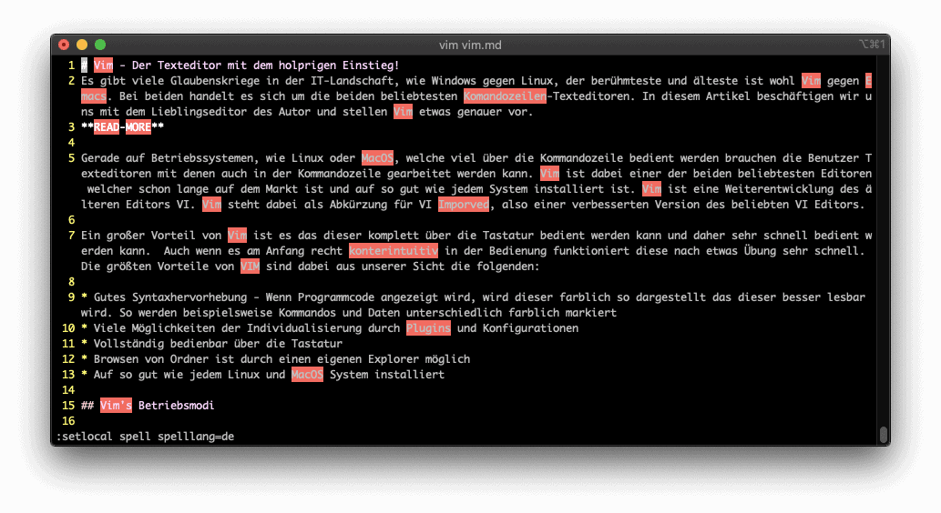Rechtschreibkorrektur in Vim