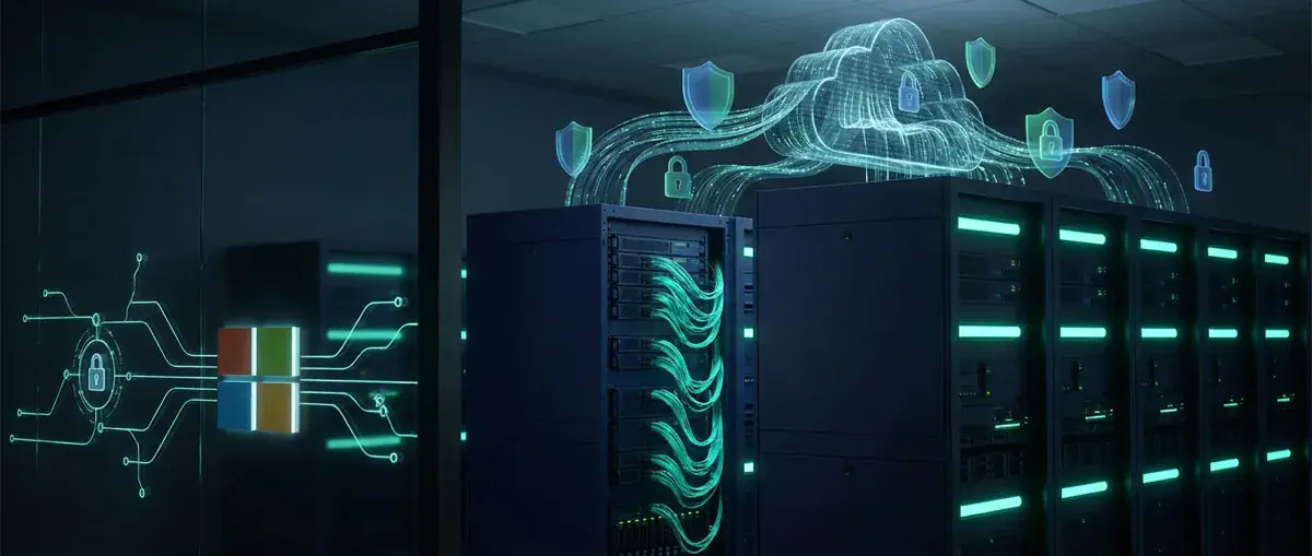 Microsoft 365 Security Hardening: Best Practices für KMU - Illustration zu Cloud-Sicherheit und verschluesselter Datenuebertragung